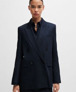 Hugo Boss Tailored Jackets-Regular-fit long-length jacket in denim-effect twill-boss store