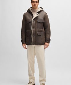 Hugo Boss Jackets and Coats-Regular-fit hooded coat in sheepskin with patch pockets-hugo boss store 2