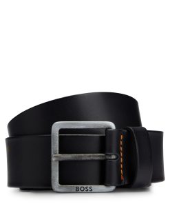 Hugo Boss Belts-Leather belt with logo and dark ruthenium hardware-boss outlet