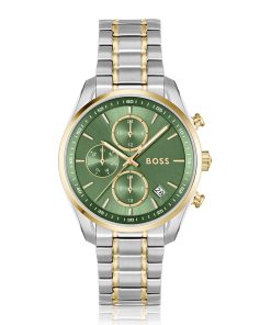 Hugo Boss Watches-Two-tone watch with green dial and five-link bracelet-hugo boss sale