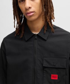 Hugo Boss Shirts-Zip-up canvas overshirt with logo label-hugoboss 2