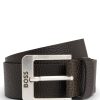 Hugo Boss Belts-Vegetable-tanned leather belt with gunmetal hardware-hugo 4