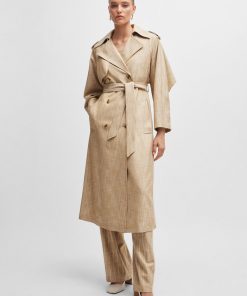 Hugo Boss Jackets and Coats-Double-breasted trench coat in pinstripe material-boss hugo