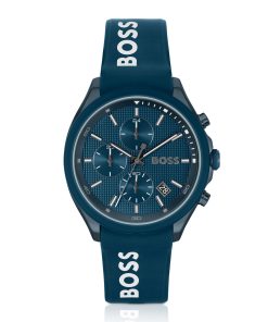 Hugo Boss Watches-Blue-plated chronograph watch with blue silicone strap-boss hugo