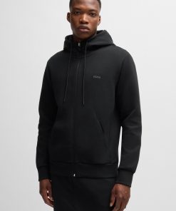 Hugo Boss Tracksuits-Stretch-cotton zip-up hoodie with logo print-hugo boss store