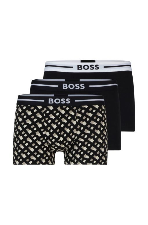 Hugo Boss Underwear-Three-pack of stretch-cotton trunks with logo waistbands-hugo boss outlet