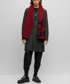 Hugo Boss Scarves-Wool-blend scarf with stacked logo and fringing-boss store near me 2