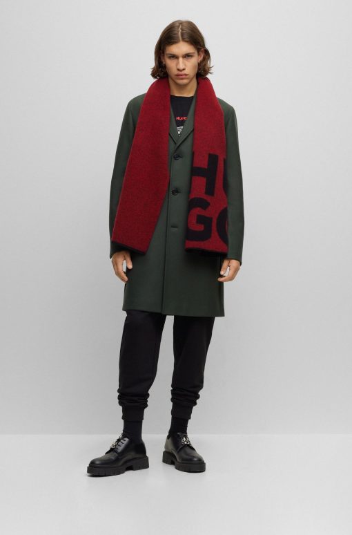 Hugo Boss Scarves-Wool-blend scarf with stacked logo and fringing-boss store near me - Image 2