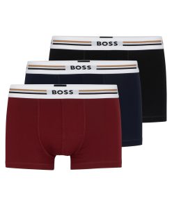 Hugo Boss Underwear-Three-pack of soft-touch stretch trunks with logo waistbands-boss store