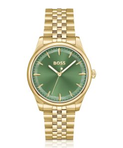 Hugo Boss Watches-Gold-tone watch with green dial and pearlescent inlay-hugo boss outlet