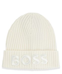 Hugo Boss Hats and Gloves-Wool beanie hat with embroidered logo-boss store near me