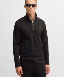 Hugo Boss Tracksuits-Cotton zip-neck sweatshirt with Double B monogram-hugo boss store near me