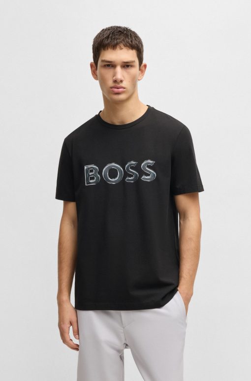 Hugo Boss T-Shirts-Stretch-cotton T-shirt with photo-print logo-boss store near me