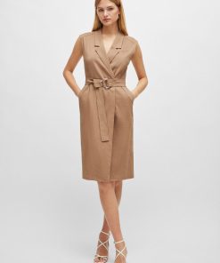 Hugo Boss Dresses-Belted wrap dress in a linen blend-boss store