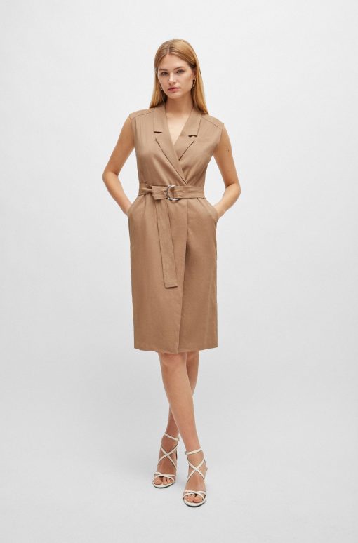 Hugo Boss Dresses-Belted wrap dress in a linen blend-boss store