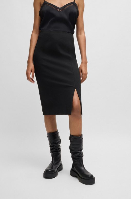 Hugo Boss Skirts-Pencil skirt in stretch fabric with front slit-hugo boss store near me