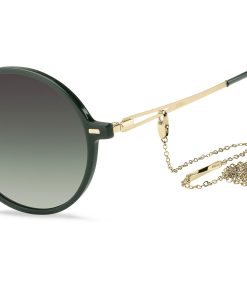 Hugo Boss Eyewear-Round-frame sunglasses in green acetate with branded chain-hugo boss sale 2