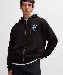 Hugo Boss Tracksuits-Cotton-terry zip-up hoodie with seasonal artwork-hugo boss near me