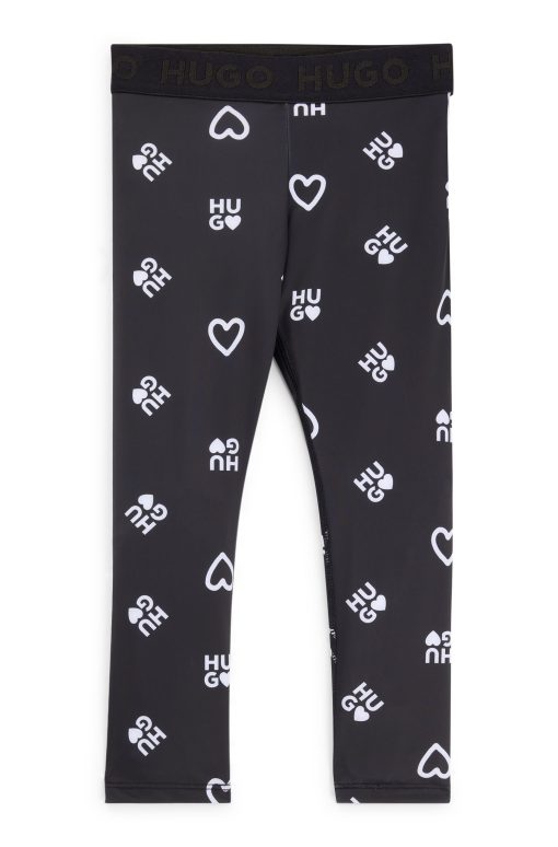 Hugo Boss-Kids' stretch leggings with hearts and logo print-hugo boss outlet