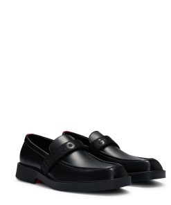 Hugo Boss Business Shoes-Leather loafers with branded riptape strap-boss near me