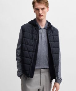 Hugo Boss-Hooded gilet in wool with down-blend front panel-hugo boss near me