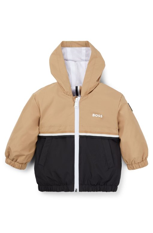 Hugo Boss-Kids' waterproof hooded windbreaker jacket with stripes and logo-boss outlet - Image 2