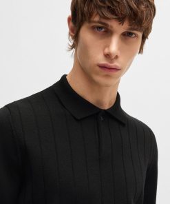 Hugo Boss Sweaters and Cardigans-Wool polo sweater with knitted stripes-hugo boss store near me 2