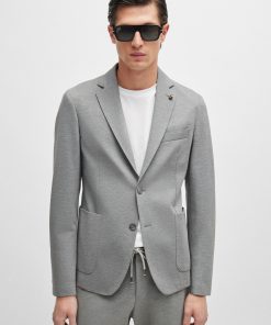 Hugo Boss Sport Coats-Slim-fit jacket in melange interlock jersey-boss near me