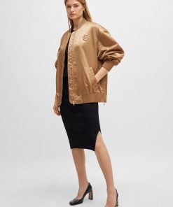 Hugo Boss Jackets and Coats-Sateen bomber jacket with double monogram embroidery-boss hugo 2