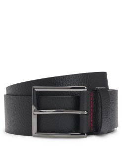 Hugo Boss Belts-Grained-leather belt with branded keeper-boss store