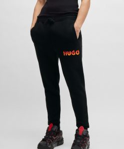 Hugo Boss Sweatshirts and Jogging Pants-Cotton-terry tracksuit bottoms with puffed flame logo-boss store near me