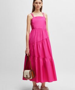 Hugo Boss Dresses-Maxi dress in cotton poplin with crossover straps-boss store near me