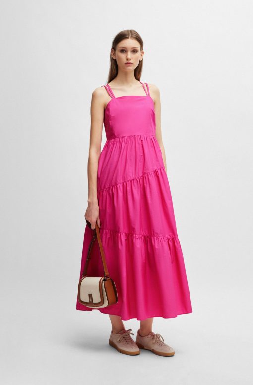 Hugo Boss Dresses-Maxi dress in cotton poplin with crossover straps-boss store near me