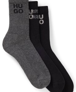 Hugo Boss Socks-Three-pack of short-length socks with stacked logos-hugo by hugo boss