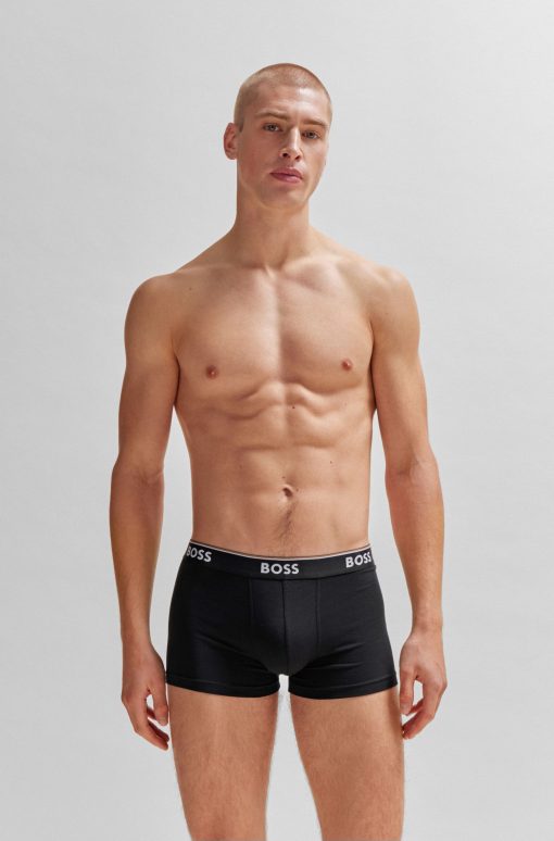 Hugo Boss Underwear-Three-pack of stretch-cotton trunks with logo waistbands-hugo boss outlet - Image 2