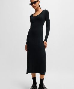 Hugo Boss Dresses-Slim-fit midi-length dress with irregular ribbed structure-boss store