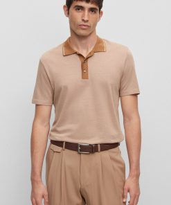 Hugo Boss Polo Shirts-Slim-fit polo shirt in structured cotton and silk-hugo boss near me