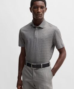 Hugo Boss Polo Shirts-Mercerized-cotton polo shirt with mixed stripes-hugo boss near me