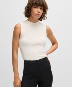 Hugo Boss-Sleeveless mock-neck top in ribbed fabric-hugo boss outlet