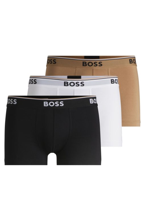 Hugo Boss Underwear-Three-pack of stretch-cotton trunks with logo waistbands-boss hugo