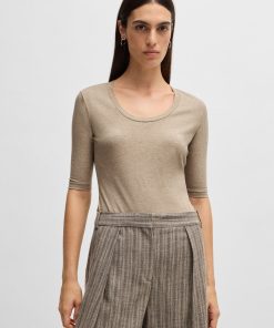 Hugo Boss Tops-Scoop-neck top in wool and cotton-boss near me