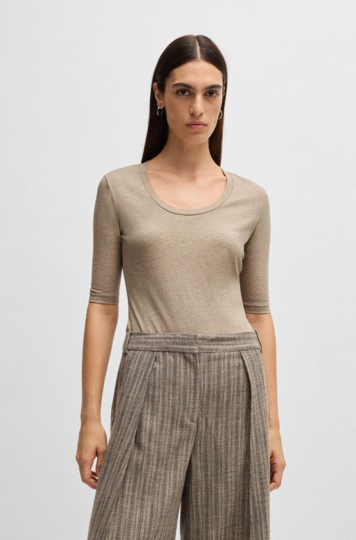 Hugo Boss Tops-Scoop-neck top in wool and cotton-boss near me