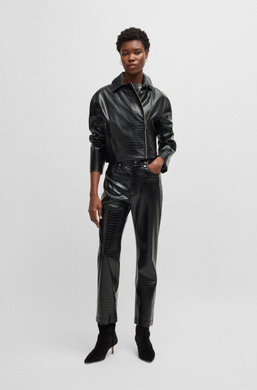 Hugo Boss Tailored Jackets-Crocodile-embossed biker jacket in faux leather-boss store near me - Image 2