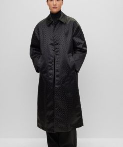 Hugo Boss Jackets and Coats-Coated-jacquard coat with concealed placket and cotton lining-hugo boss sale