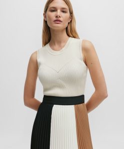 Hugo Boss Tops-Sleeveless knitted top with ribbed structure-boss hugo