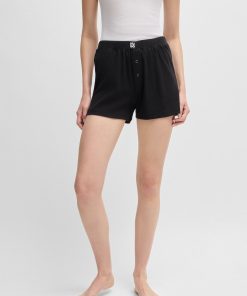 Hugo Boss Underwear, Pajamas, and Socks-Ribbed pajama shorts in stretch cotton with stacked logo-hugoboss