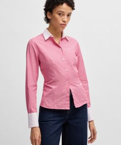 Hugo Boss Blouses-Slim-fit blouse in striped cotton poplin-hugo boss outlet