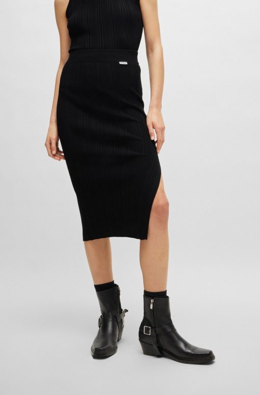 Hugo Boss Skirts-Midi tube skirt in irregular-rib crepe-hugo boss store near me