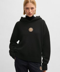 Hugo Boss Sweaters and Cardigans-BOSS Ski relaxed-fit knitted hoodie in virgin wool-boss store near me