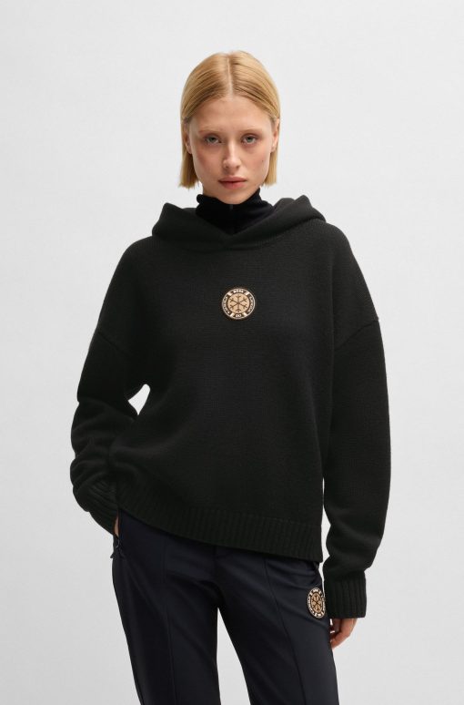 Hugo Boss Sweaters and Cardigans-BOSS Ski relaxed-fit knitted hoodie in virgin wool-boss store near me